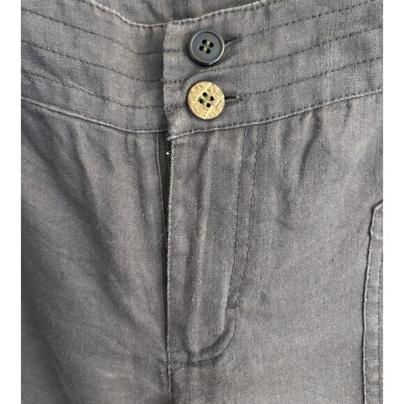 LOLE 100% Linen Straight Leg Pants 8 Tie Ankle Dark Taupe Casual Lounge Pockets - Picture 4 of 13